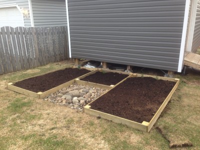 Pic of two of the 4 x 8 beds, and the 1 of the 4 x4 beds. I put my turnip greens in these and some lettuce, turnips, beets, and chard.