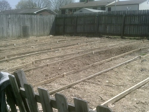 my wide rows and walk  ways all edged out and ready to plant